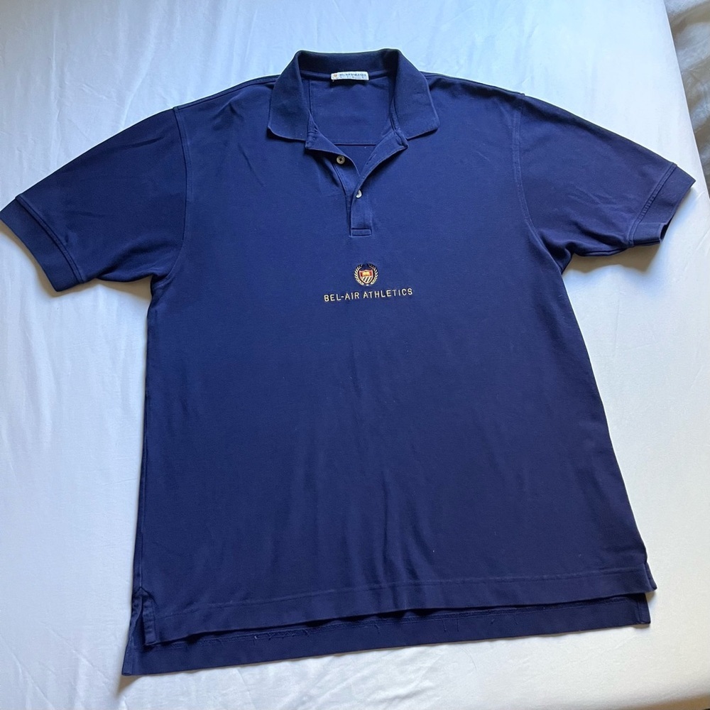 BEL-AIR ATHLETICS‎ blue knit embroidered logo short sleeve polo shirt